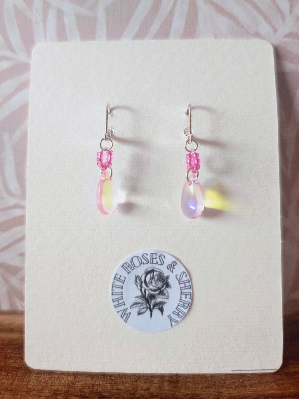 White Roses & Sherry • Iridescent Pink Czech Glass Petal Earrings • .925 Silver